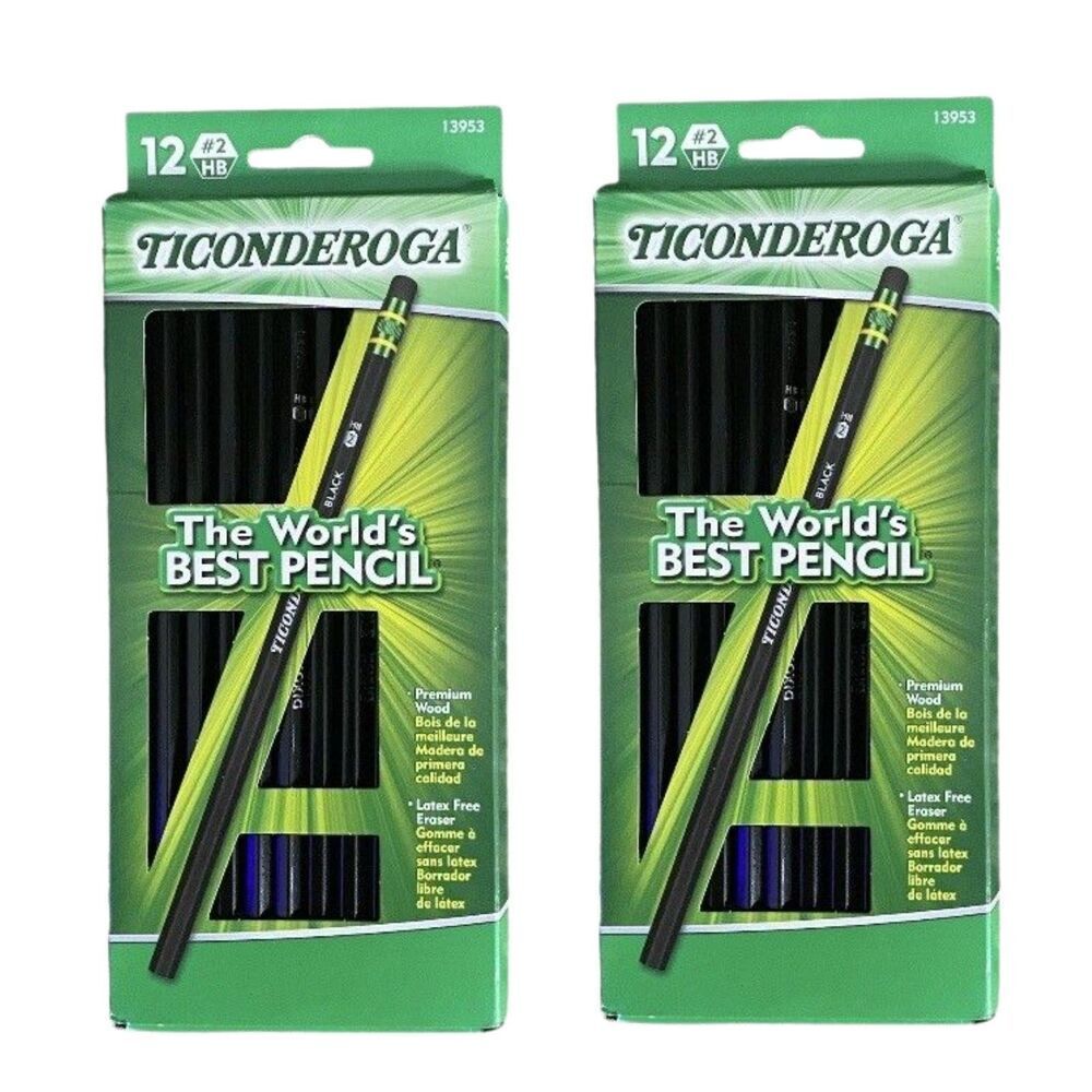 Ticonderoga Pencils Black Wood-Cased Graphite #2 HB 12 count 2 packs